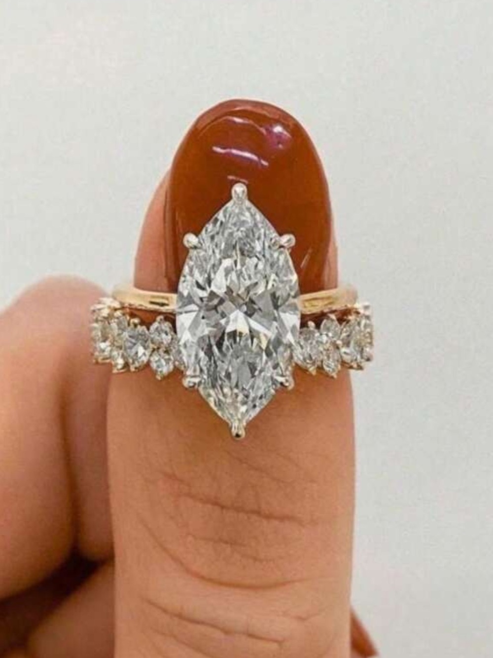 Marquise Engagement Ring with Diamond Band - Gold